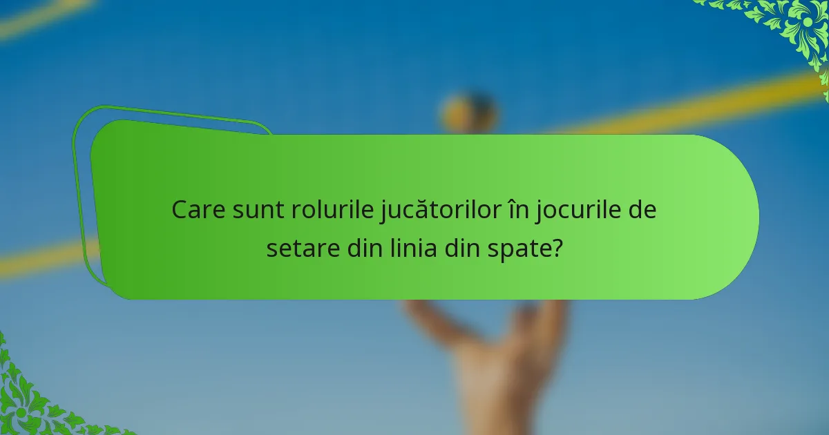 Care sunt rolurile jucătorilor în jocurile de setare din linia din spate?